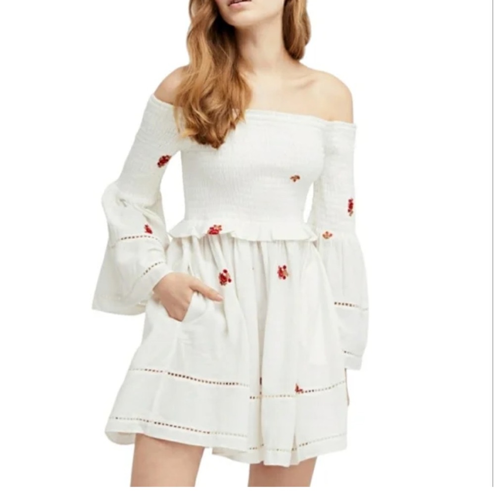 Free People Smocked & Embroidered Floral Dress